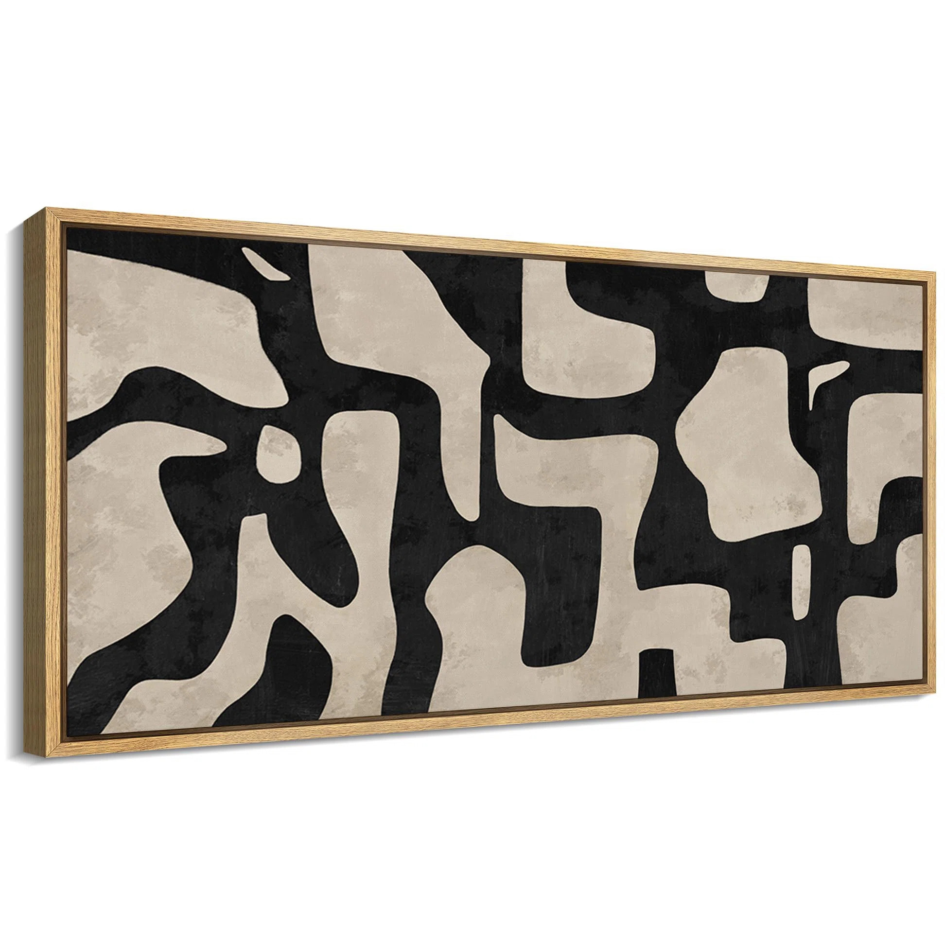 IDEA4WALL Mid Century Shape Abstract Contours, Black And White Beige Artwork, Retro Bedroom Home ... | Wayfair North America