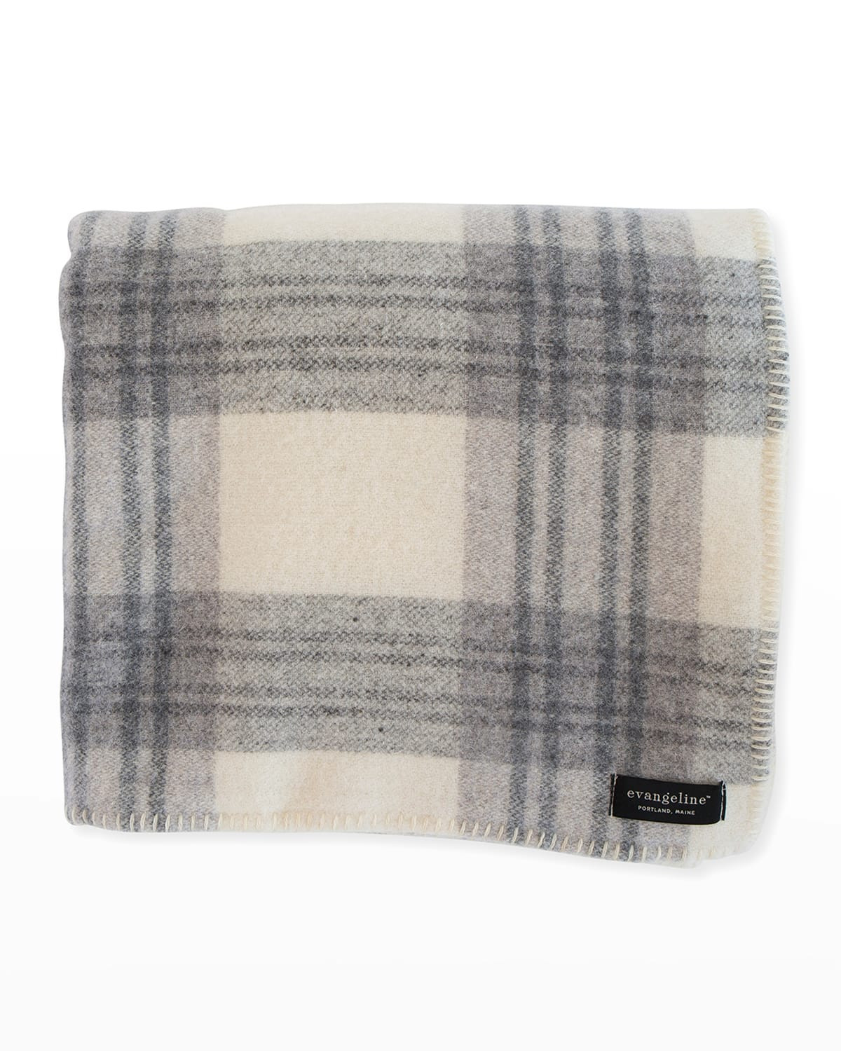 Plaid Merino Wool Blanket, Cream Ledge | Horchow
