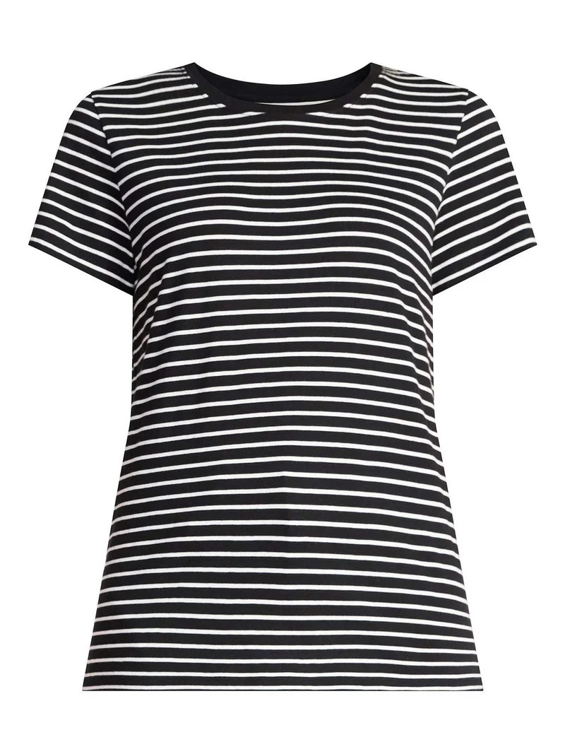 Time and Tru Women's Cotton Crewneck Tee with Short Sleeves, Sizes XS-XXXL | Walmart (US)