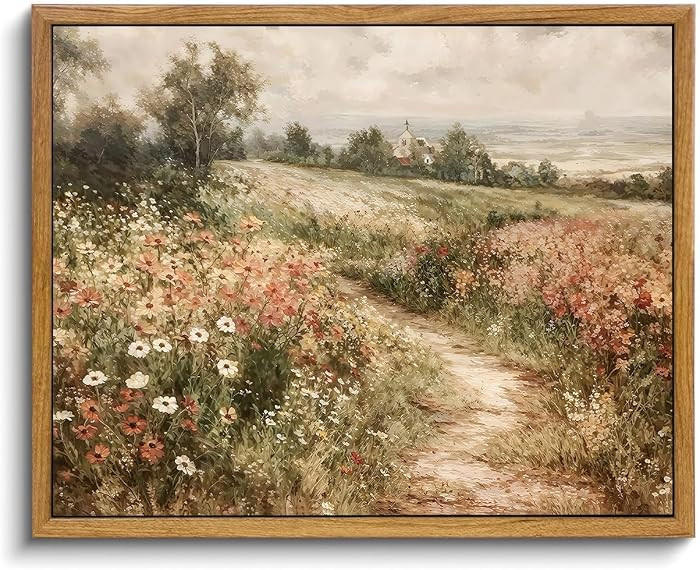 OIQArtOIQ Framed Canvas Wall Art,Vintage Decor,Landscape Nature Country Wildflower Paintings Cott... | Amazon (US)