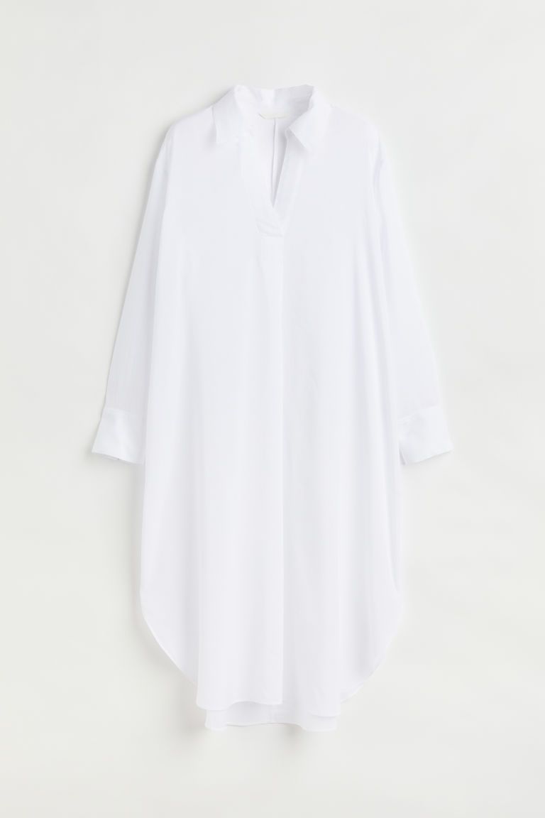 H & M - Lyocell-blend shirt dress - White | H&M (UK, MY, IN, SG, PH, TW, HK)