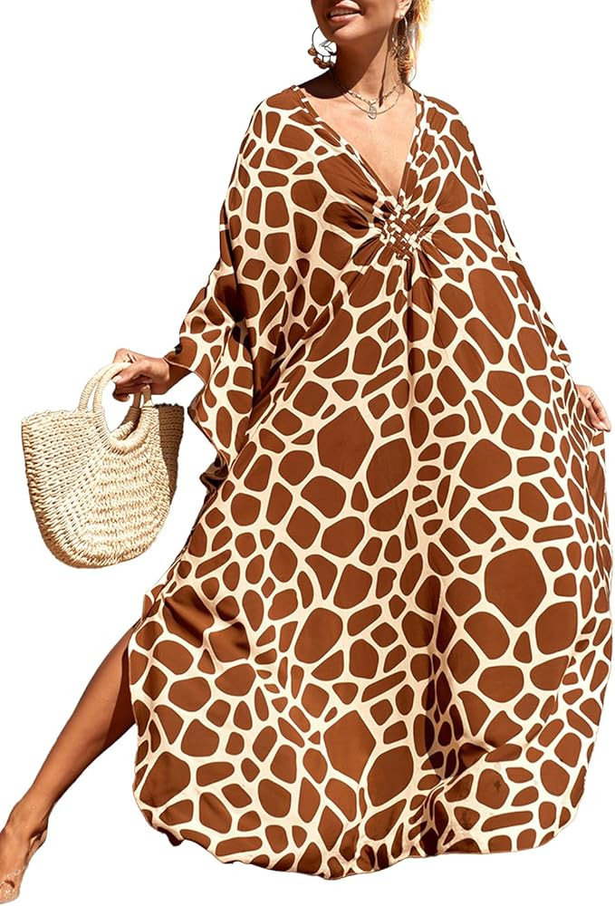 Women Animal Print Kaftan Dresses Plus Size Swimsuit Coverup Summer Bathing Suit Caftan Loungewea... | Amazon (US)