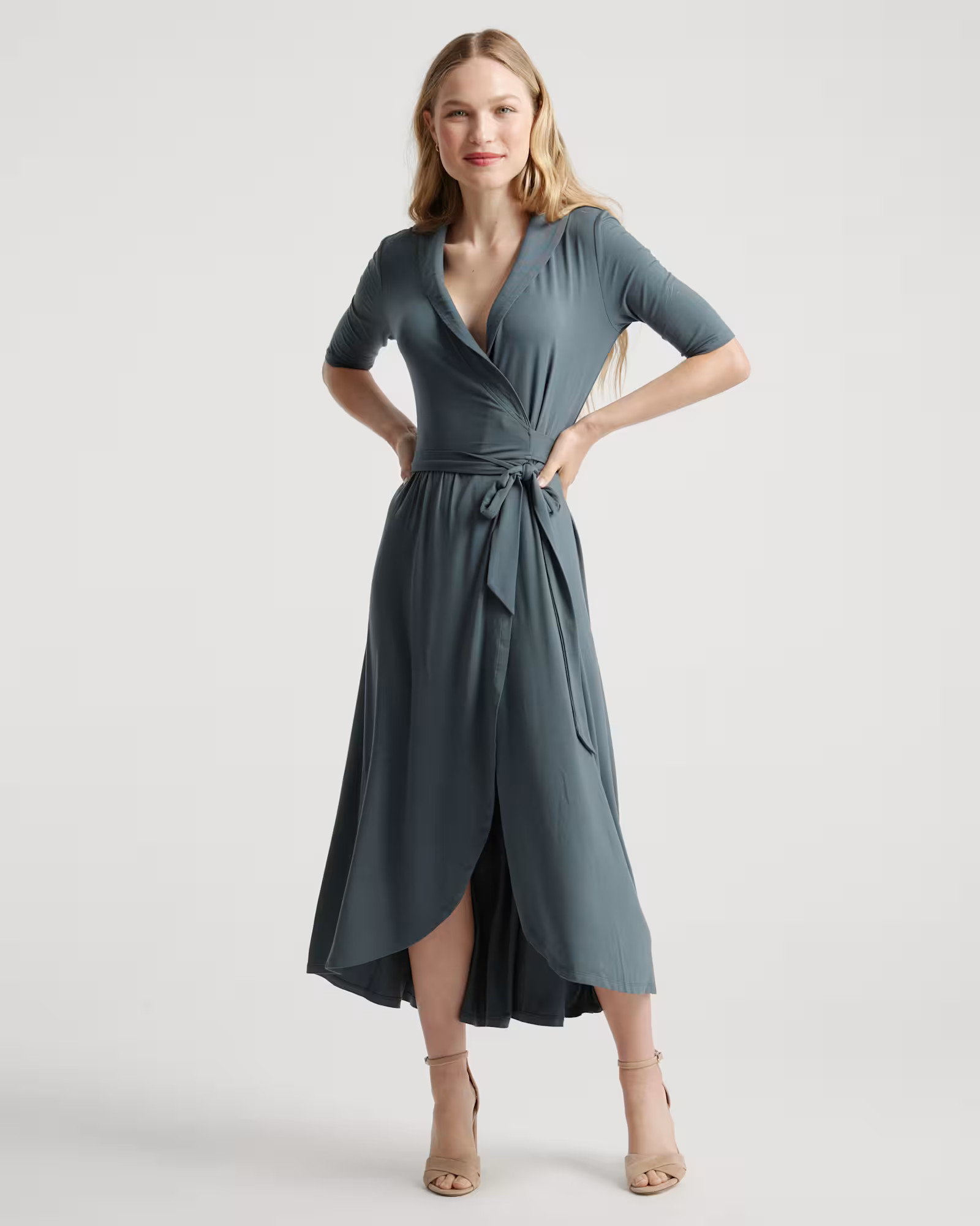 Tencel Jersey Midi Wrap Dress in Dark Olive | Quince