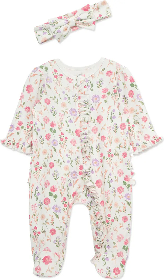 Meadow Garden Ruffle Cotton Footie & Headband Set | Nordstrom