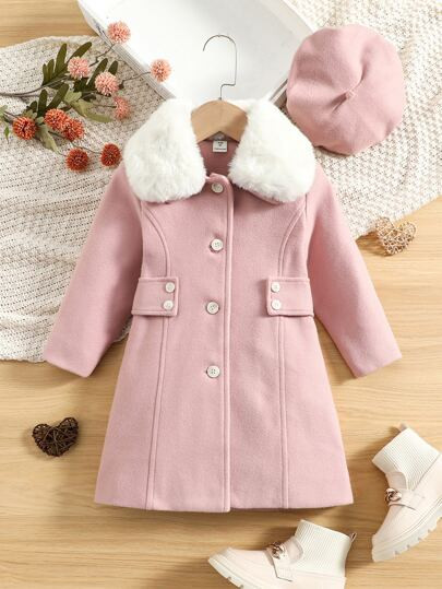 Toddler Girls Borg Collar Single Breasted Overcoat | SHEIN