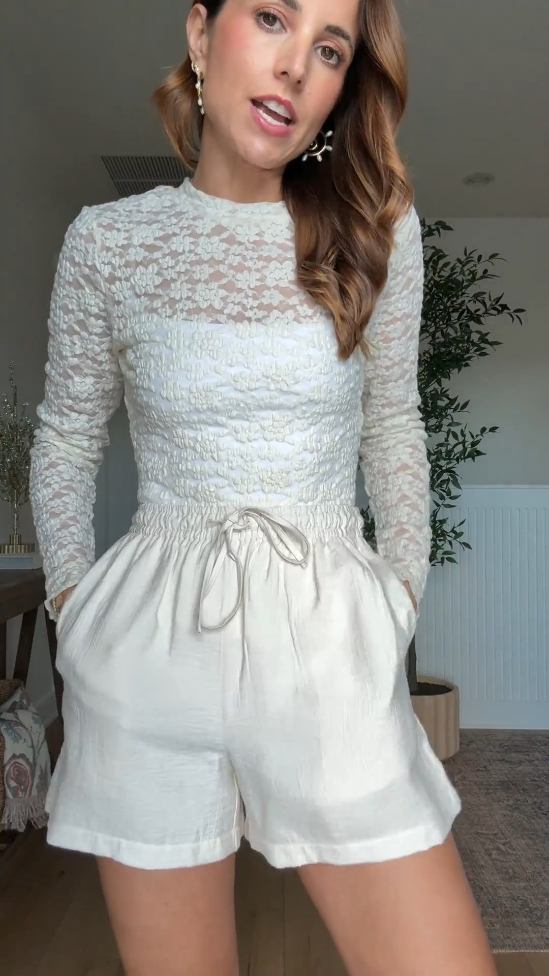 Resort outfit. Vacation outfit. Spring outfit. Lace top and cream shorts in XS. Bride to be. Bachelorette. 

#LTKgrwm #LTKTravel #LTKootd