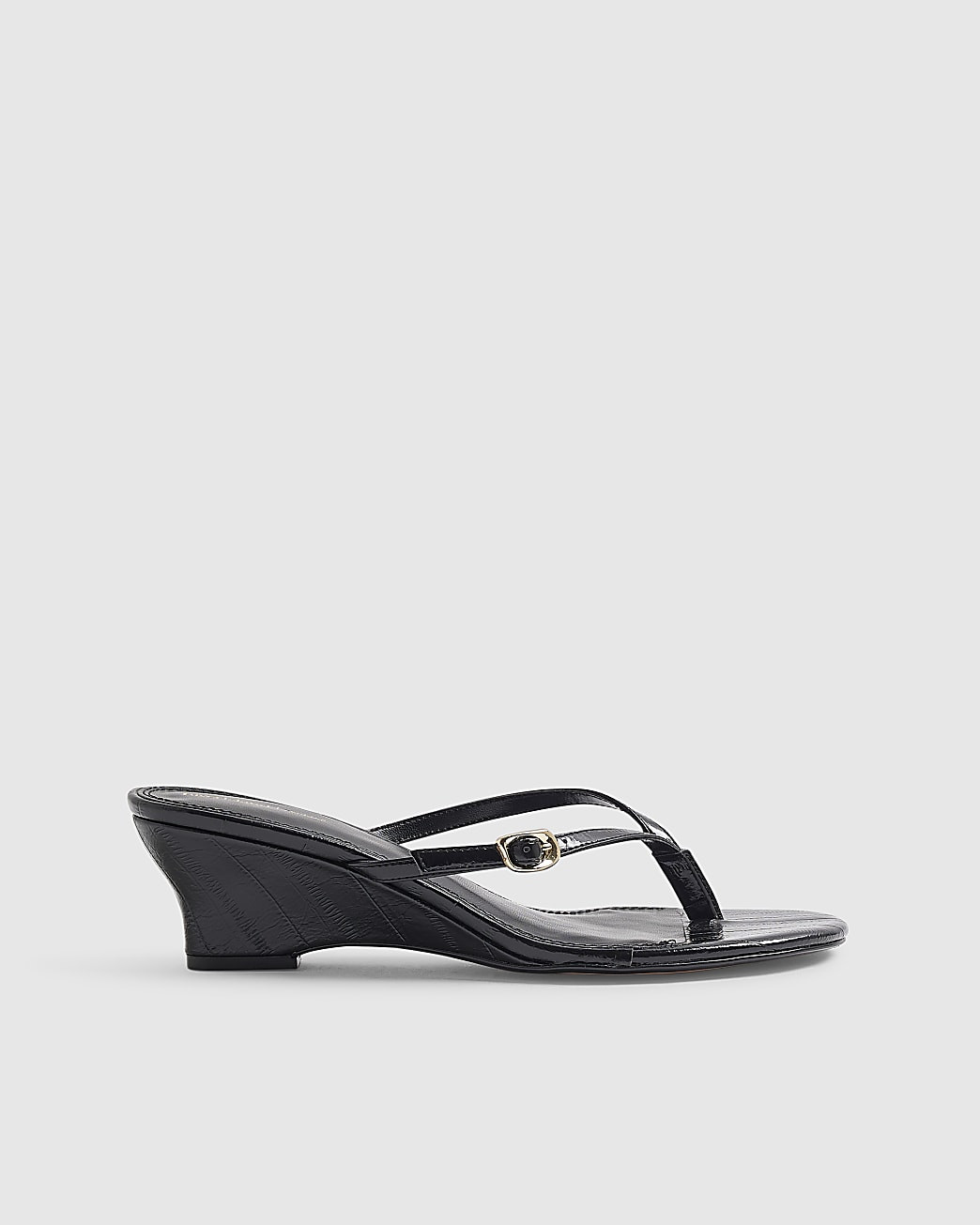 Black Toe Thong Wedge Heeled Sandals | River Island UK & IE