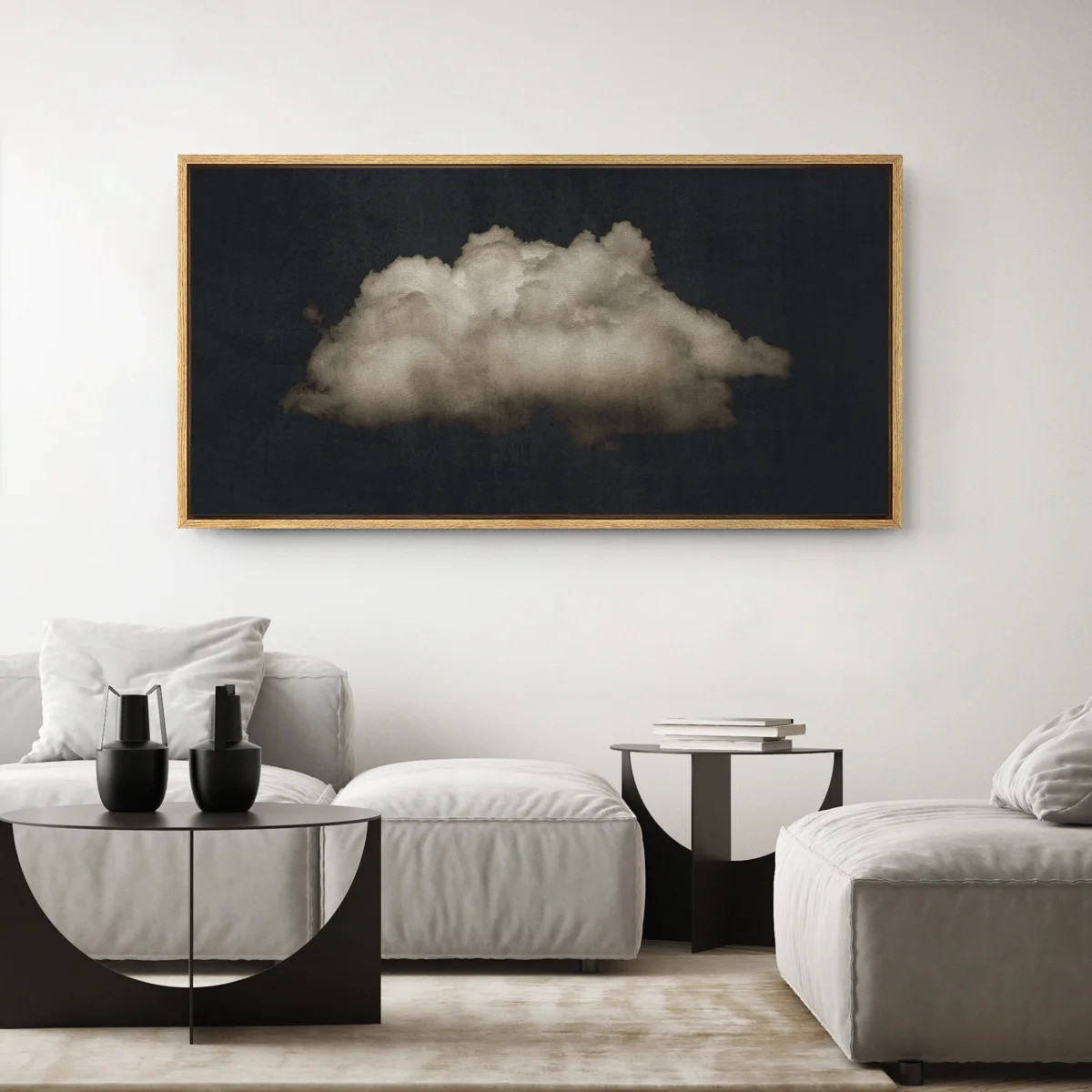 Clouds " Moody Black Modern Minimalist Neutral Artwork " - Extra Large Framed Wall Art Canvas Pri... | Wayfair North America
