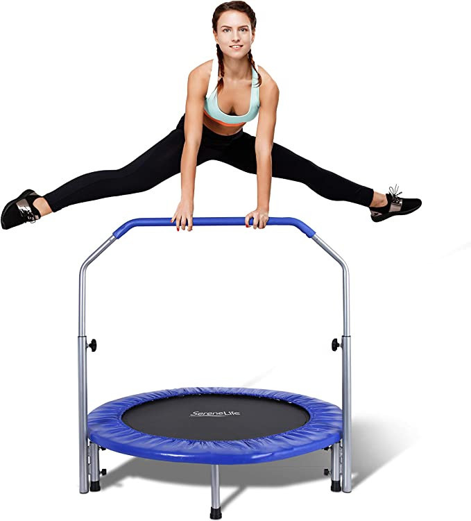 SereneLife Portable & Foldable Trampoline - 40" in-Home Mini Rebounder with Adjustable Handrail, ... | Amazon (US)