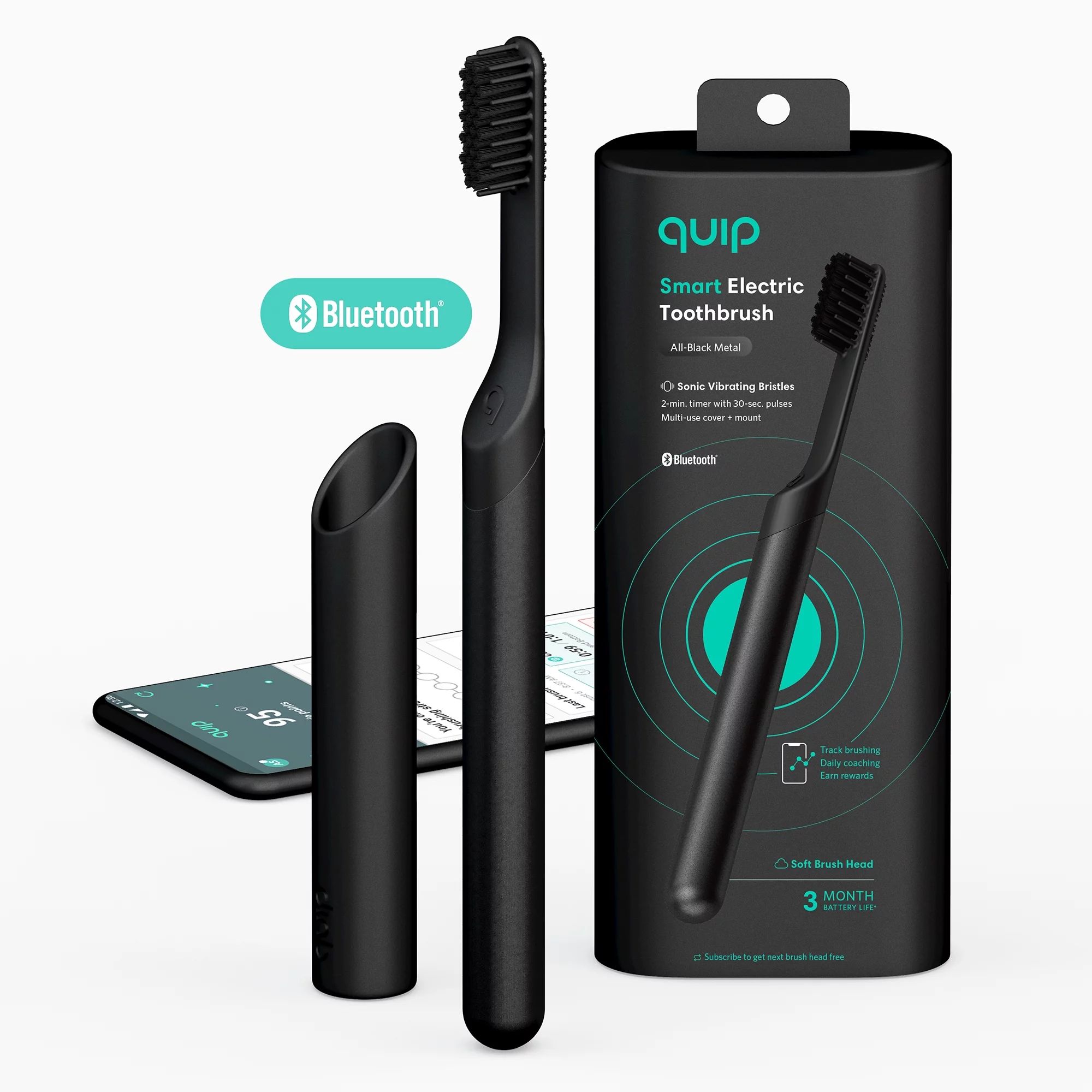 quip Smart Electric Toothbrush, Bluetooth Smart Motor + Travel Case, Black Metal | Walmart (US)