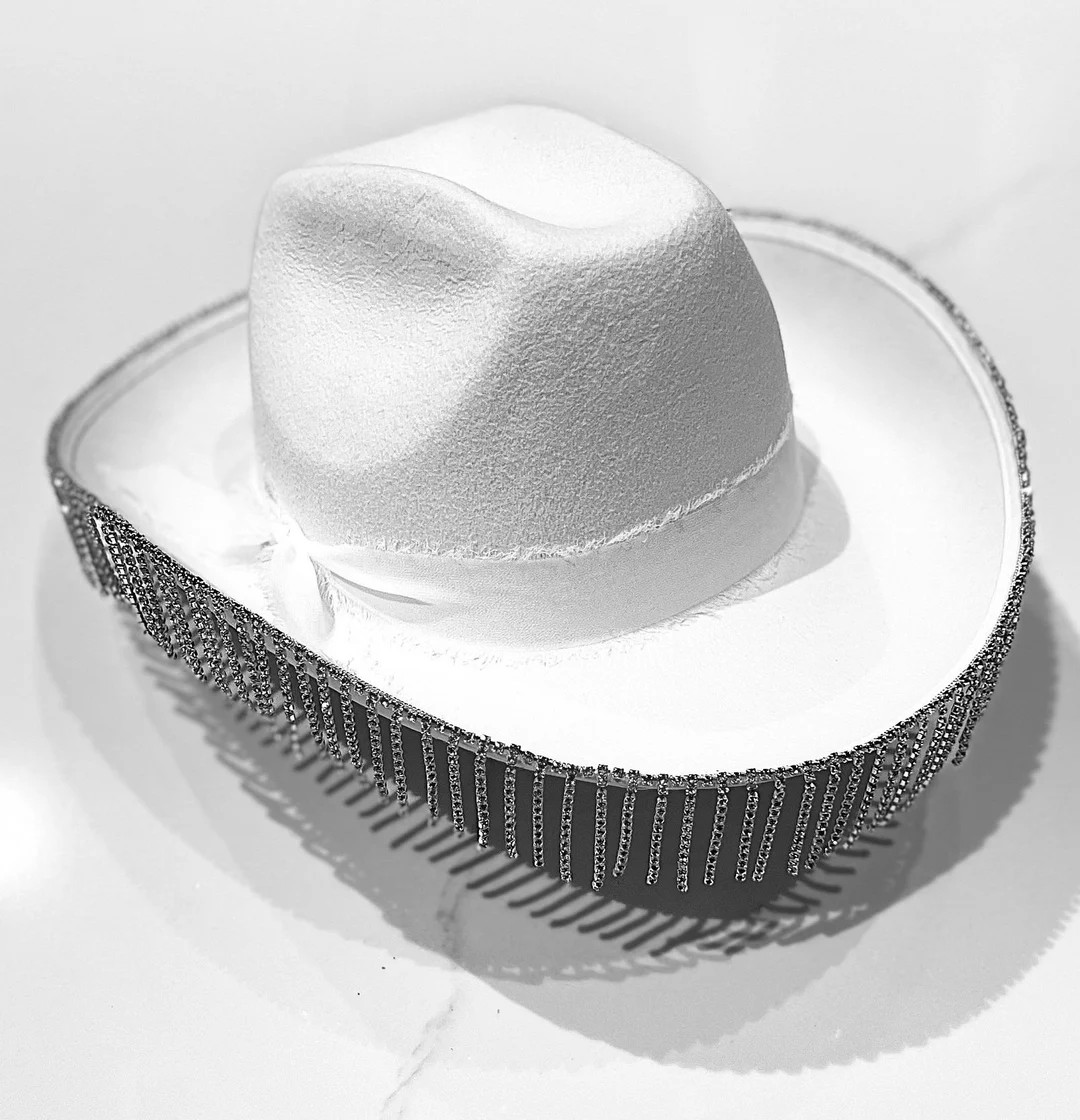 White Rhinestone Fringe Cowboy Hat Nashville / Nash Bash / - Etsy | Etsy (US)