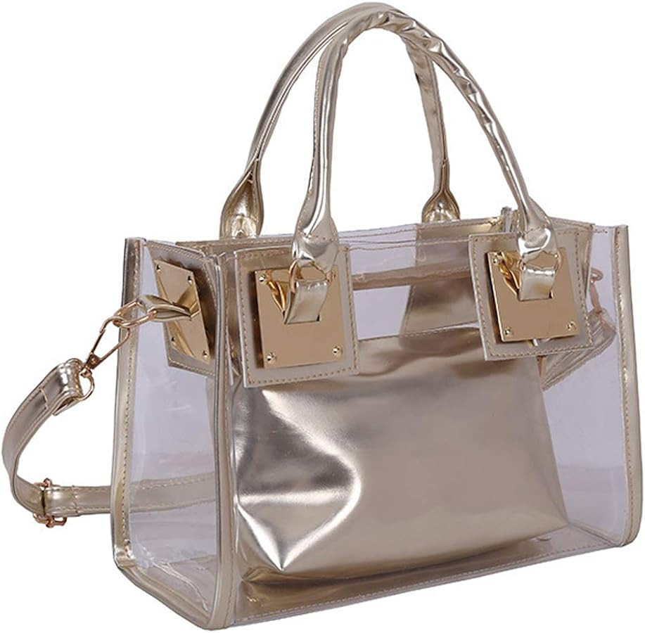Cooba 2Pcs Women Clear Jelly Tote Beach Crossbody Transparent Messenger Shoulder Bag Handbag, Gol... | Amazon (US)