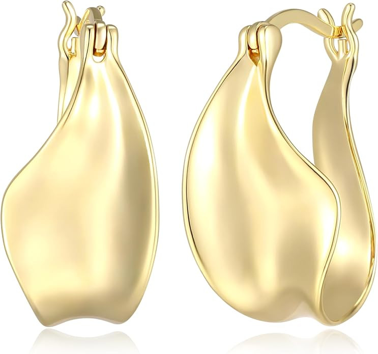 Amazon Essentials Sculpted Hoop Earrings for Women - Gold-Tone Fine Silver Plated, Trendy Jewelry | Amazon (US)