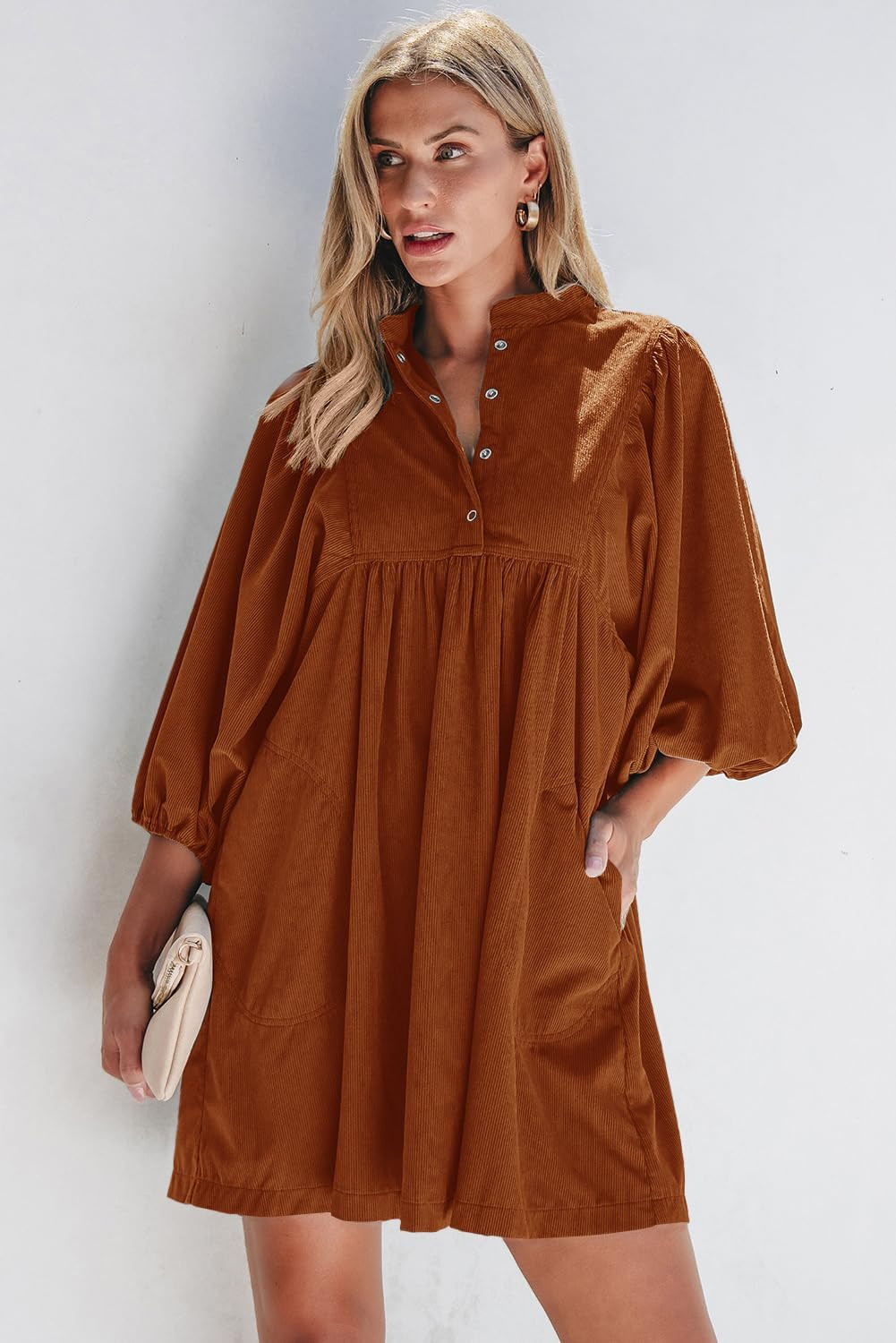 Opemiby Women Corduroy Fall Winter Mini Babydoll Dresses | Amazon (US)