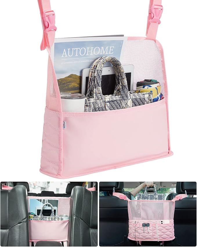 JoyTutus Car Handbag Holder Pink, Purse Holder for Car, Leather Between Seat Car Organizer, for C... | Amazon (US)