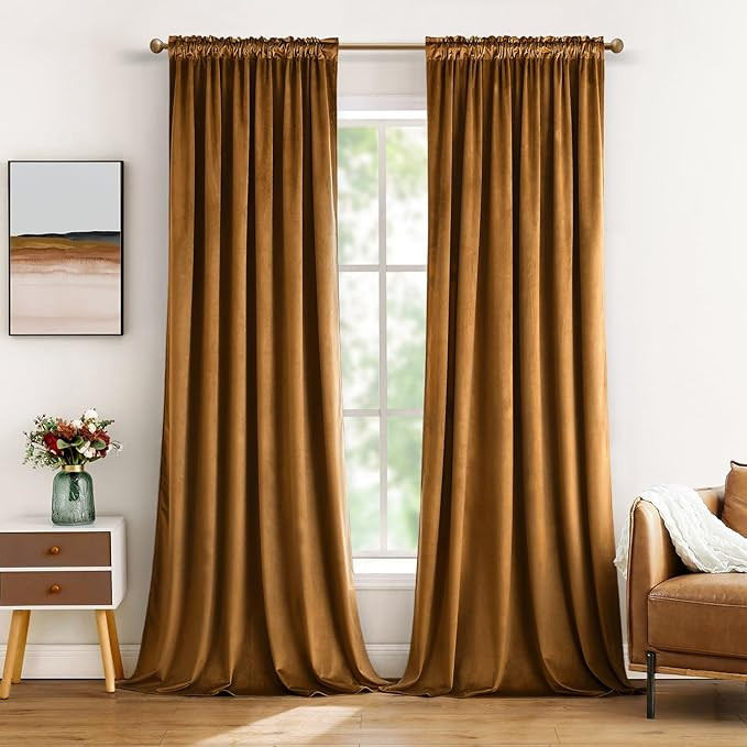 MIULEE Golden Brown Velvet Curtains Thermal Insulated Blackout Curtain Drapes for Bedroom Living ... | Amazon (US)