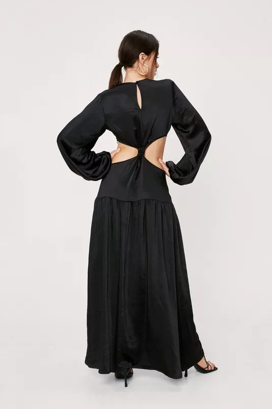 Satin High Neck Cut Out Maxi Dress | Nasty Gal (US)