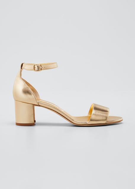 Manolo Blahnik 50mm Metallic Ankle-Strap Sandals | Bergdorf Goodman