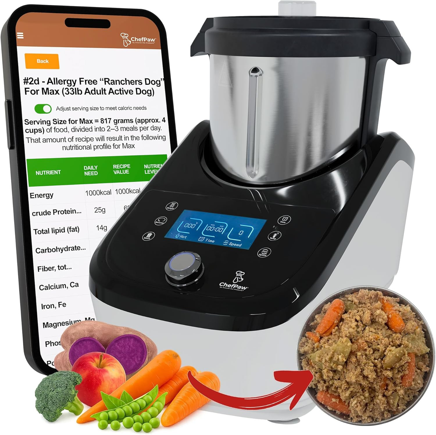 ChefPaw Pet Food Maker with Built-in Mixer & Cooker + Nutrition App – Makes 6.4 lbs of Fresh Me... | Amazon (US)