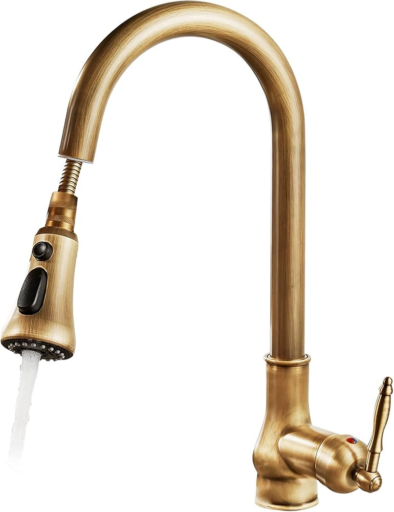 Vintage Brass Antique Bronze Kitchen Faucet Single Hole Copper Mixer Taps with Pull Down Sprayer ... | Amazon (CA)