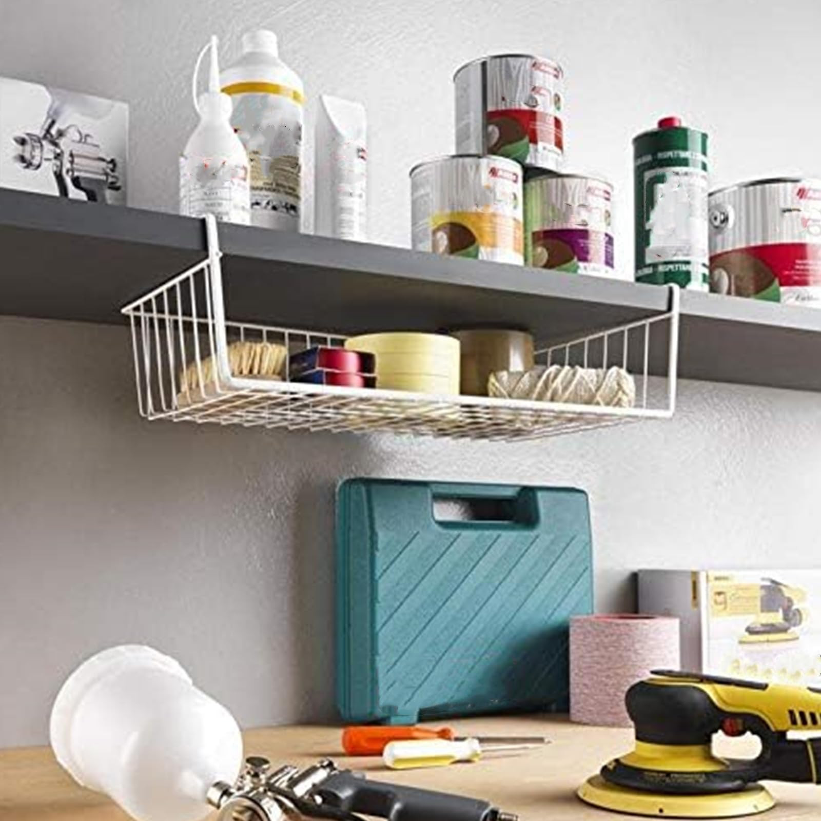 Tebery 2 Pack White Under Shelf Wire Basket Hanging Storage Baskets, Under Cabinet Add-on Storage Racks Slide-in Baskets Organizer for Kitchen Pantry Desk Bookshelf | Amazon (US)
