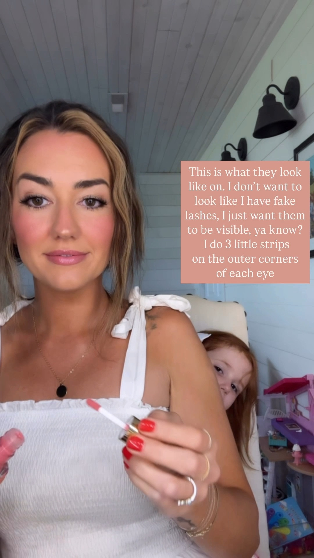 the easiest fake lashes! Little strips that adhesive is already on. 
Tinted lip oil shade: Piontelle 
Lip liner shade: Coupe 
Blush balm shade: LeBonBon  