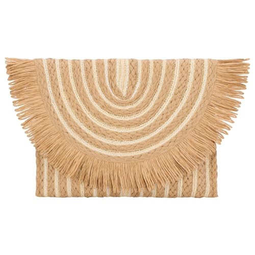 Fecialy Women Fringe Straw Clutch Purses Envelope Summer Beach Bags Woven Clutch Handbags | Amazon (US)