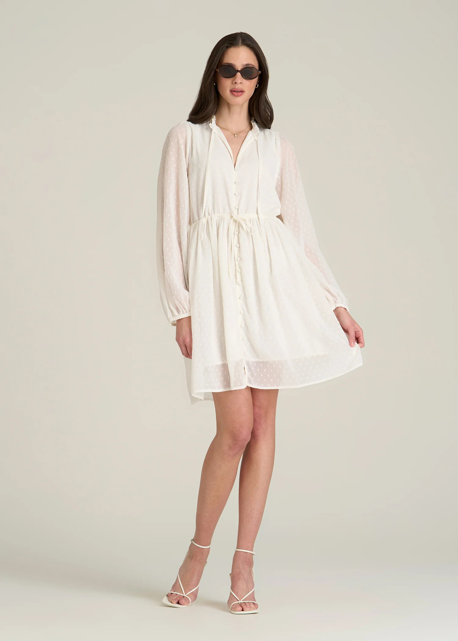 Peasant Chiffon Mini Dress for Tall Women in Antique White | American Tall