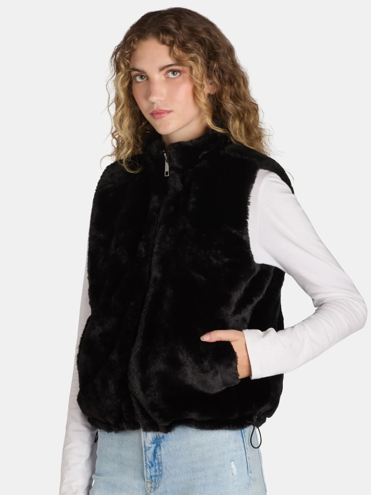 Time and Tru Women’s Faux Fur/Puffer Reversible Vest, Sizes XS-XL | Walmart (US)