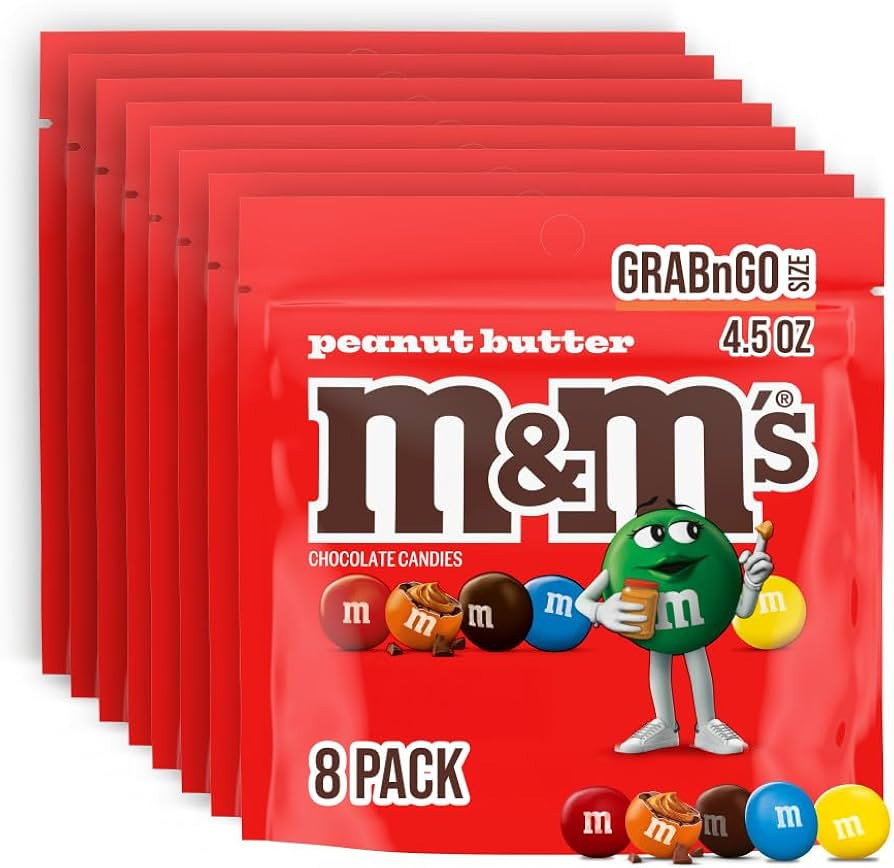M&M'S Peanut Butter Milk Chocolate Candy, Grab N Go-, 4.5 oz Resealable Bag (Pack of 8) | Amazon (US)