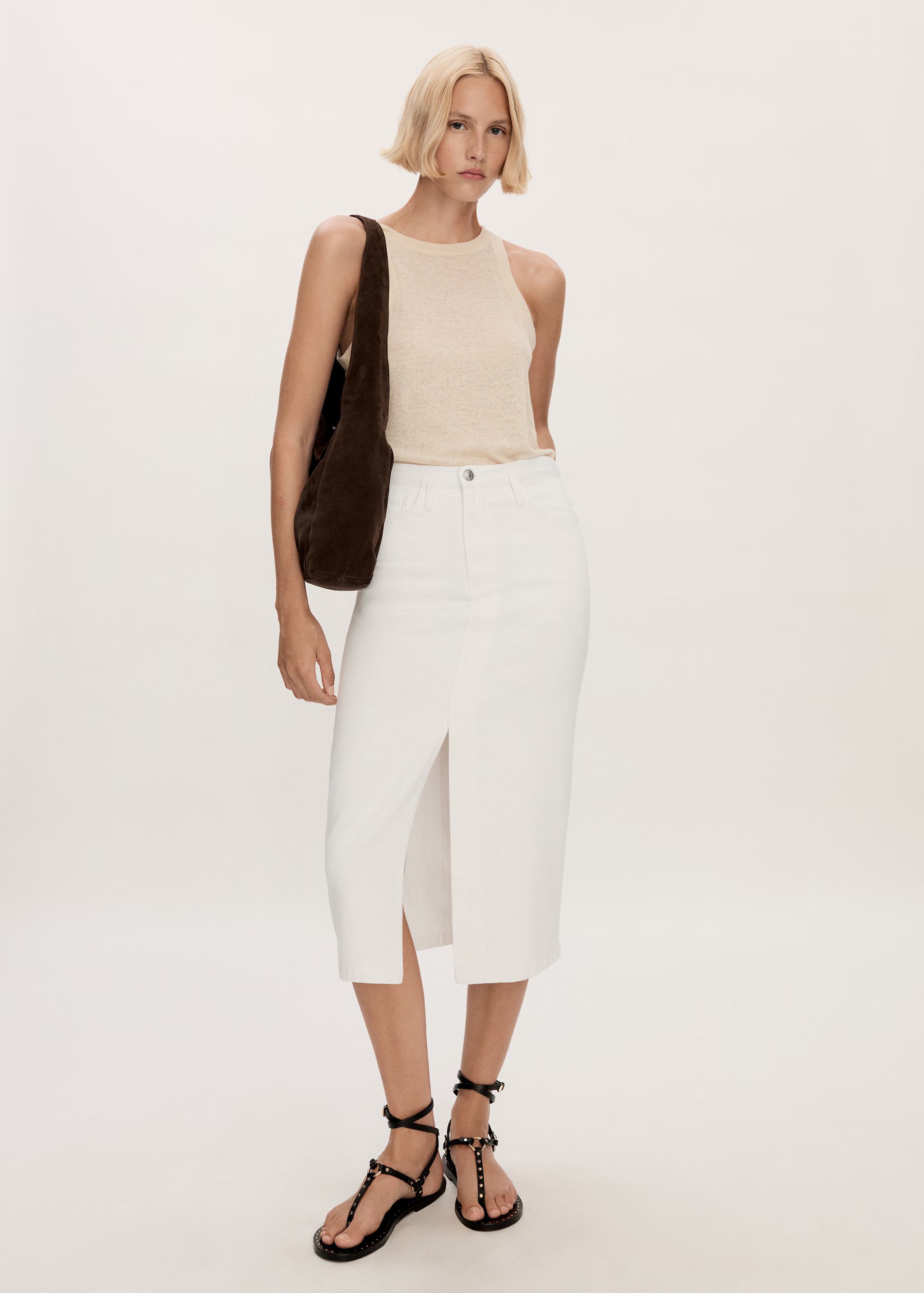 Slit denim skirt - Woman | MANGO USA | MANGO (US)