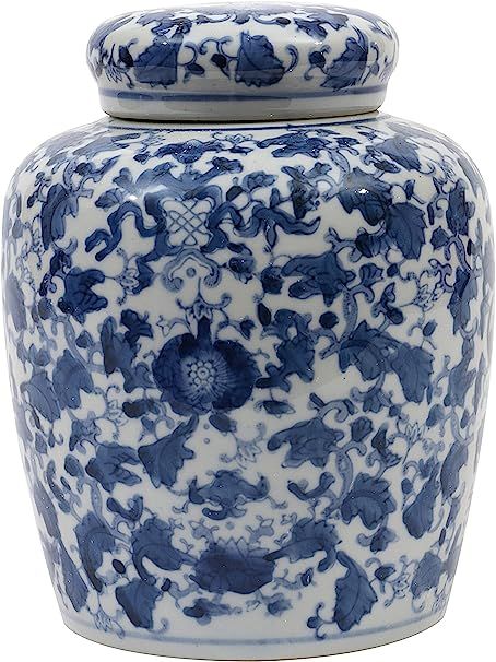 Large Round Blue and White Ceramic Ginger Jar with Lid | Amazon (CA)