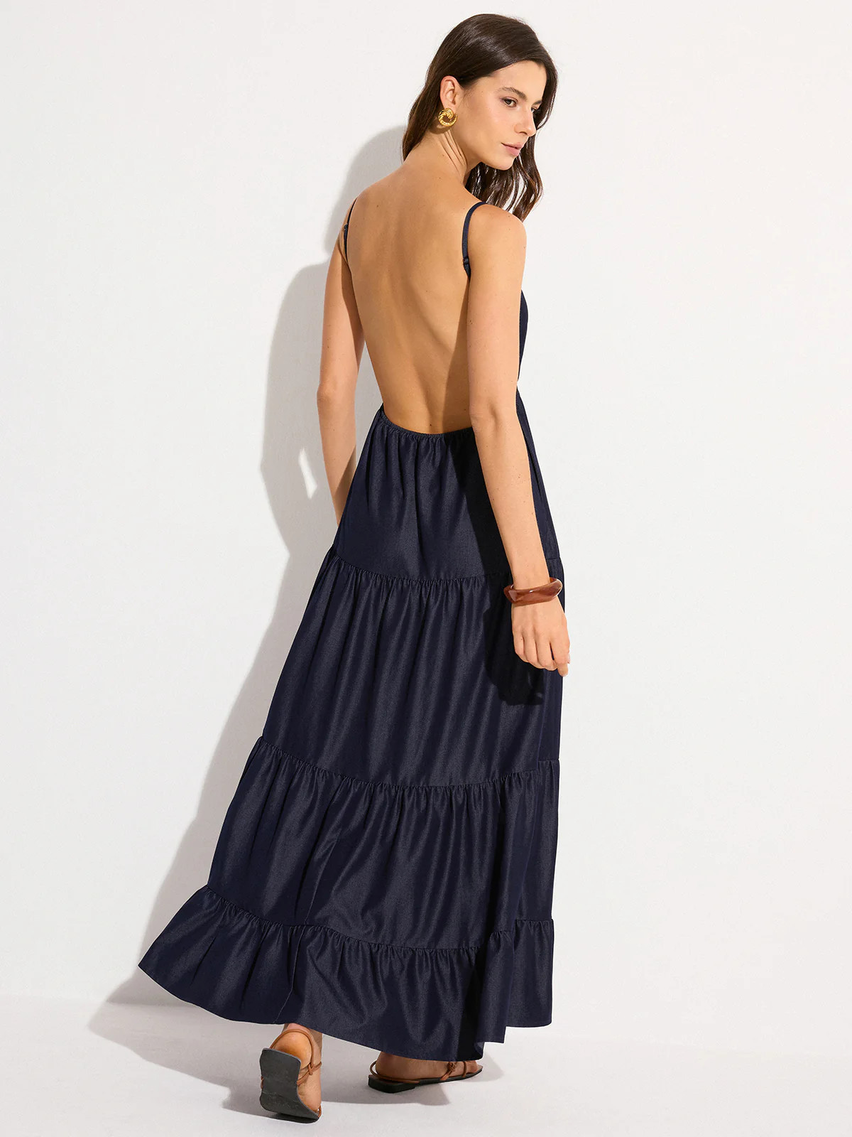 Backless Tiered Maxi Dress | Commense