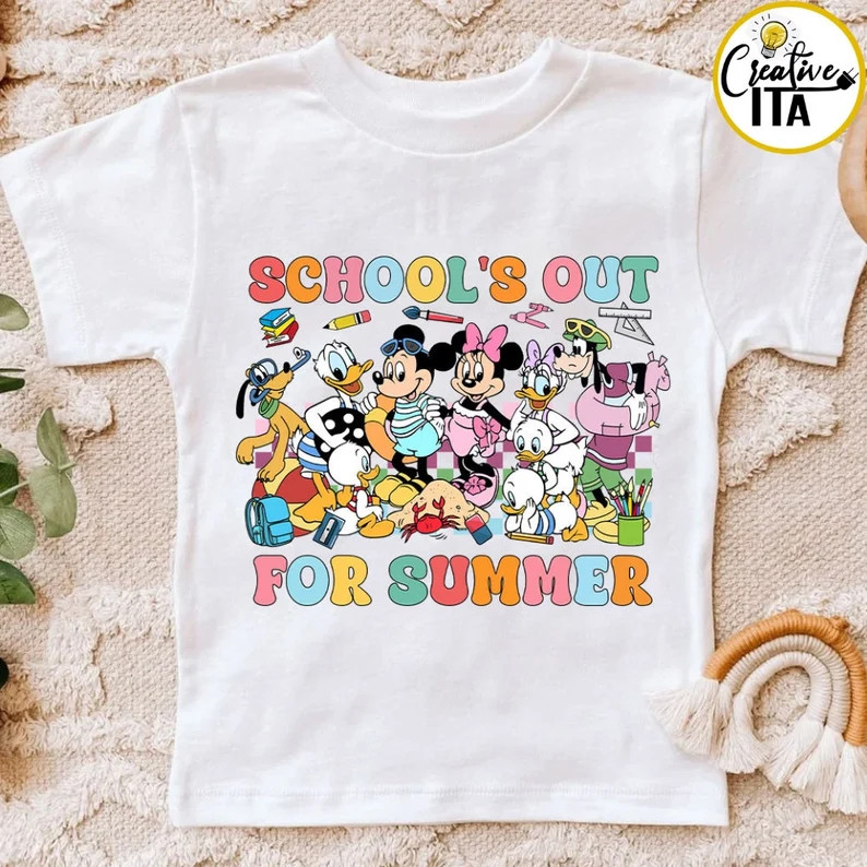 School's Out for Summer Mickey and Friends Checkered Disney Trip Shirt, WDW Disneyland Teacher St... | Etsy (US)