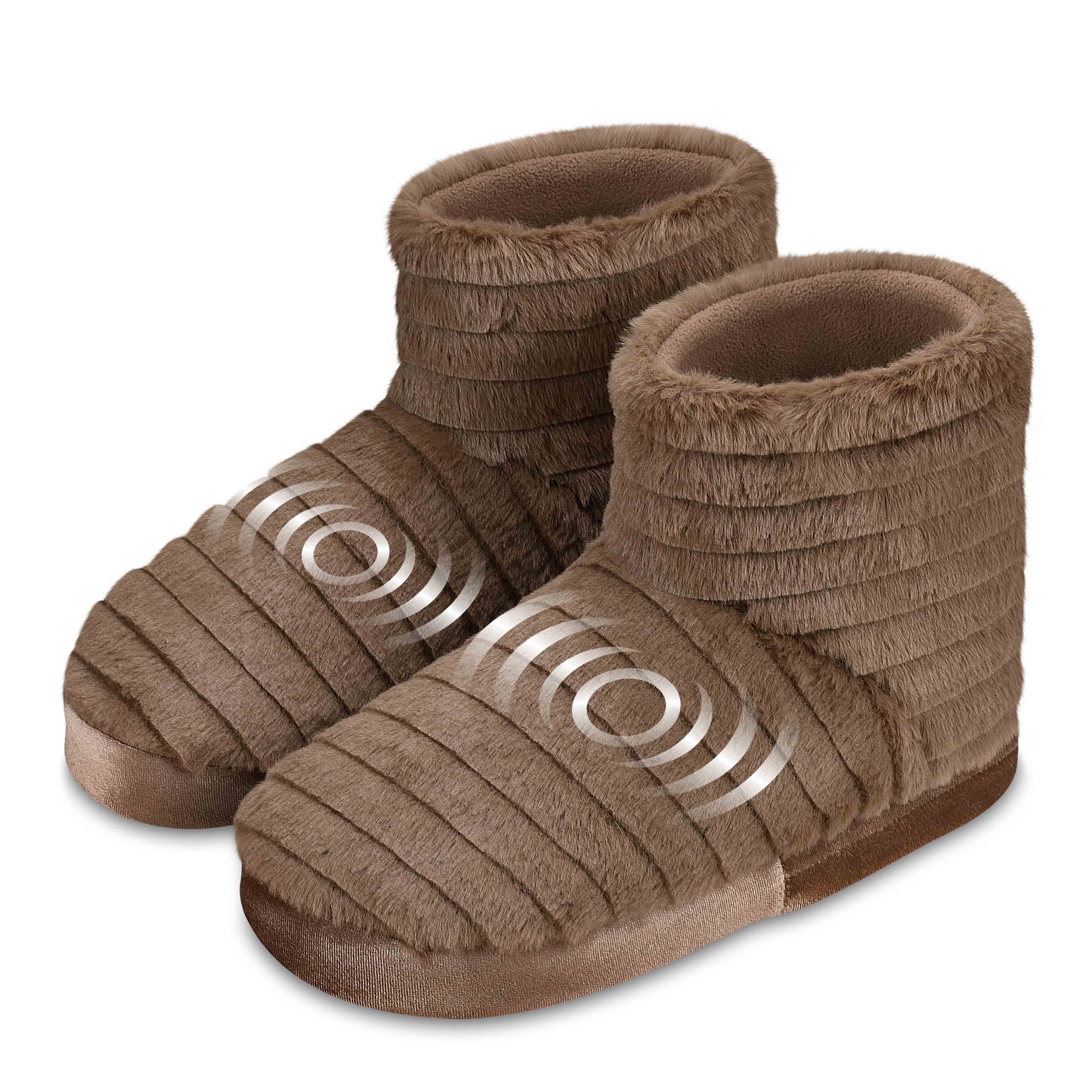 Health Touch Soft Fluffy Massaging Booties with Memory Foam, Foot Massager Vibration, Brown | Walmart (US)