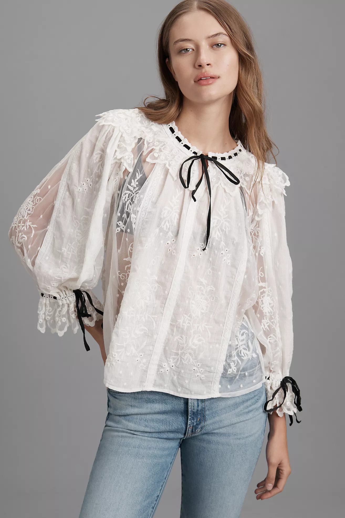 By Anthropologie Coquette Collared Sheer Blouse | Anthropologie (US)