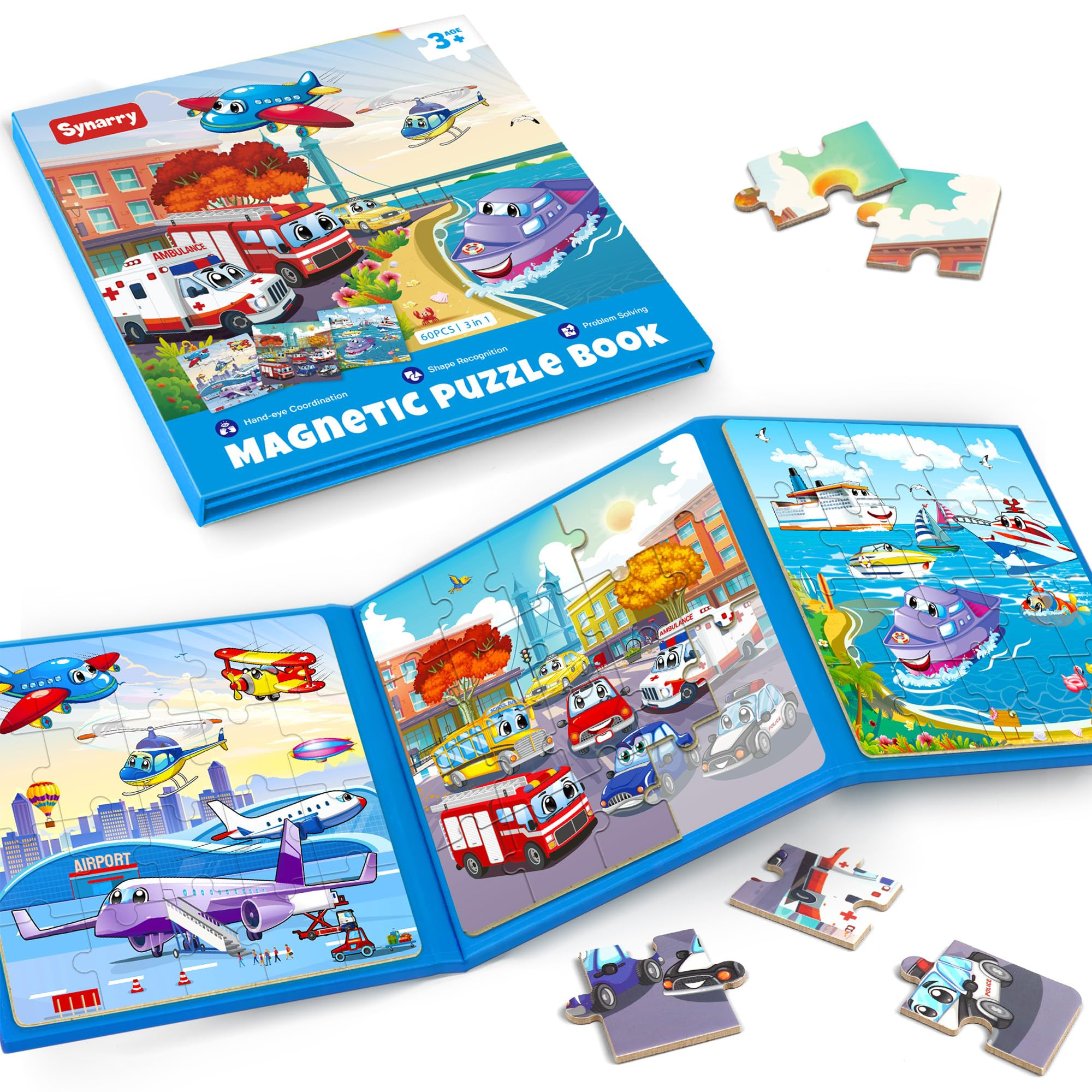 SYNARRY Air Land Water Transport Magnetic Puzzles for Toddlers 2-4, 20 Pieces Travel Puzzles for ... | Amazon (US)