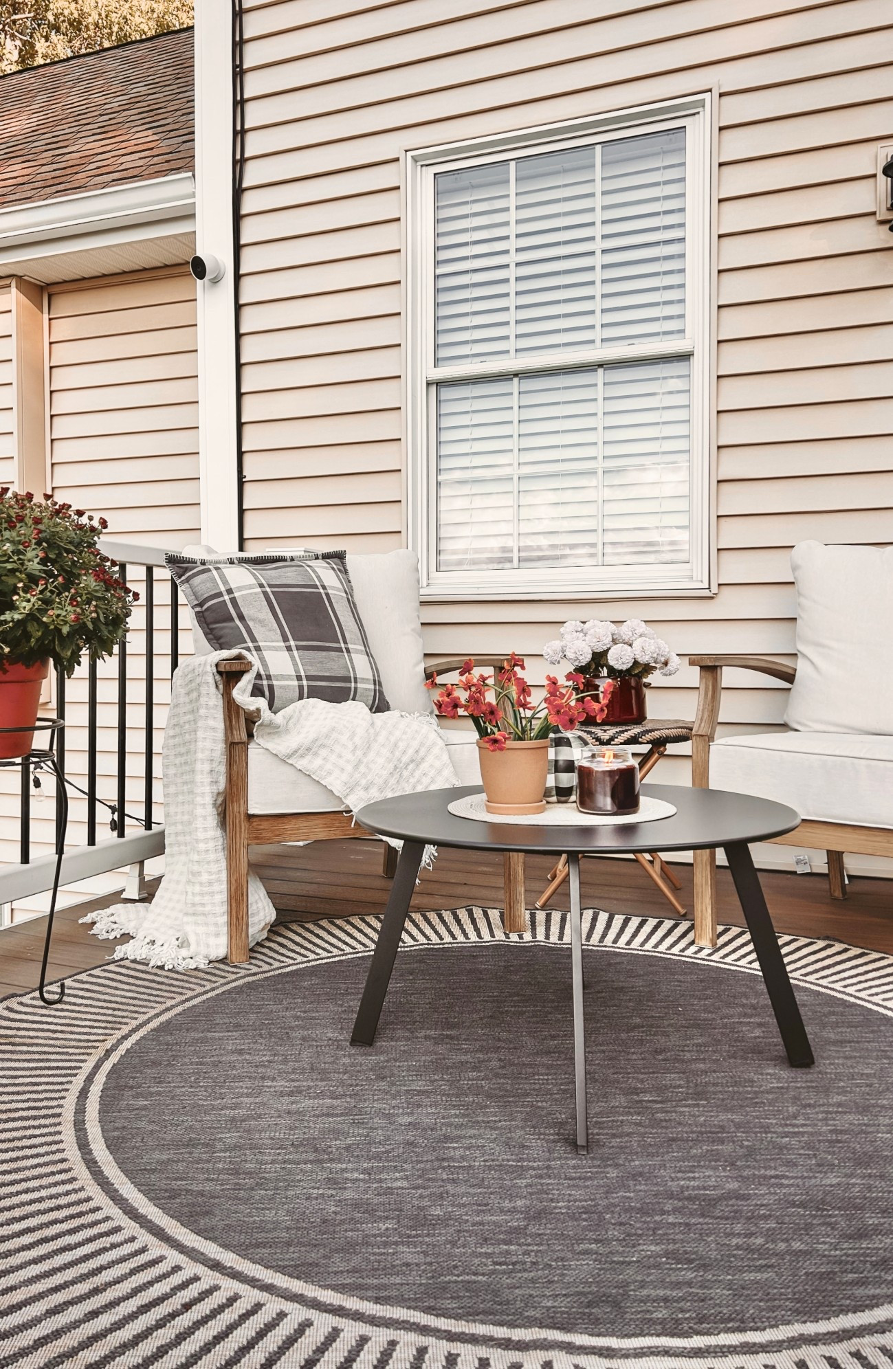 fall deck, fall patio, fall decor, patio chairs, indoor outdoor rug

**my rug is on sale for $65 and this cutie indoor/outdoor metal table is on sale for $45!

#LTKSeasonal #LTKFindsUnder50 #LTKHome