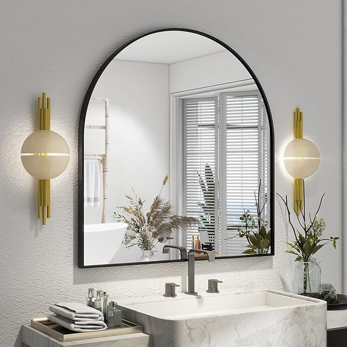 XRAMFY Arched Bathroom Mirror 32" x 34" for Bathroom Vanity Mirror or Wall Decor Black Arch Mirro... | Amazon (US)