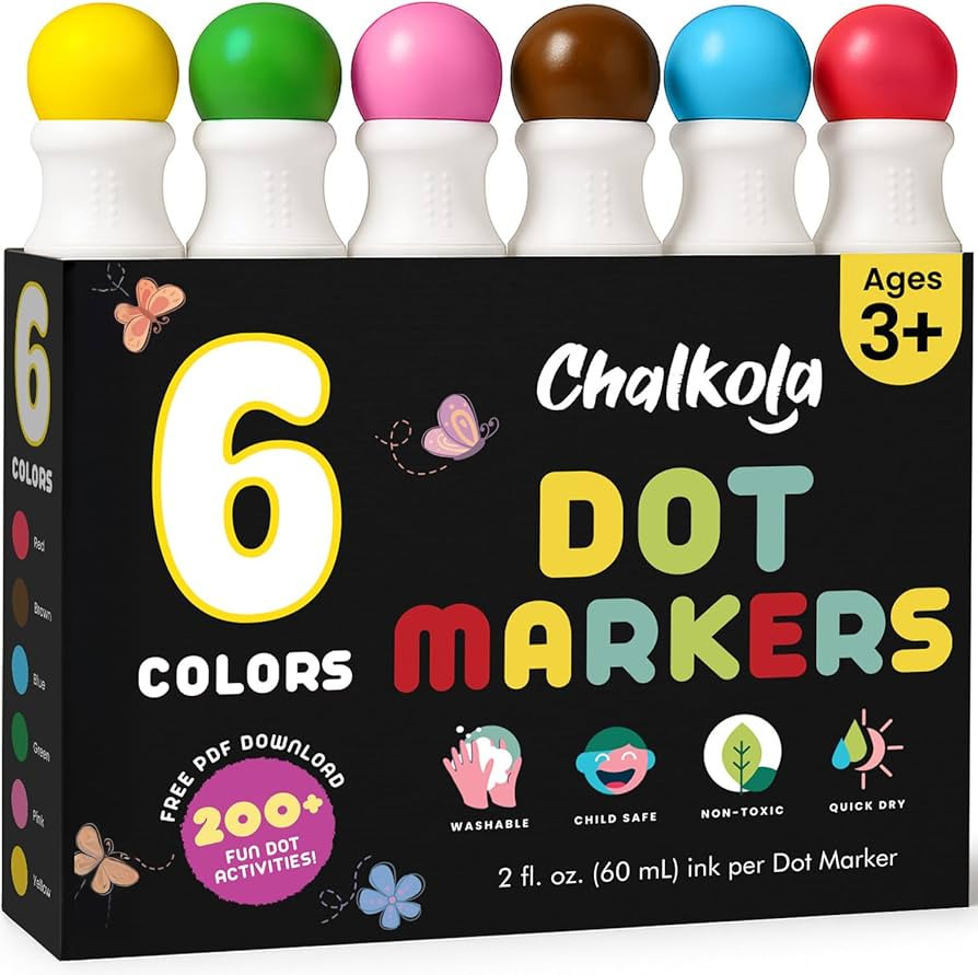 Chalkola 6 Washable Dot Markers for Toddlers 1-3 | Non Toxic Bingo Daubers for Toddlers 2-4 | Pre... | Amazon (US)