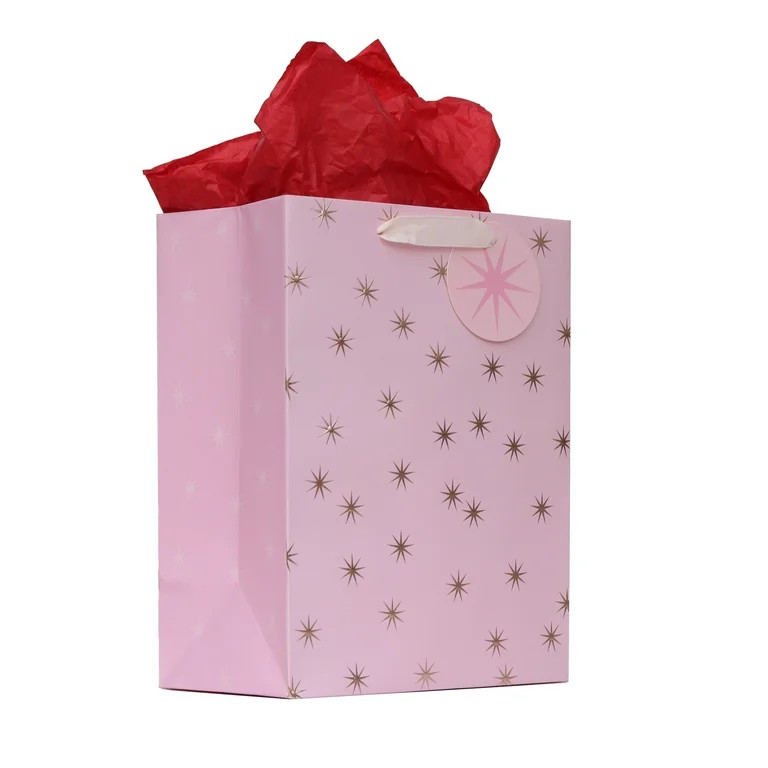 Medium Pink and Rose Gold Stars Christmas Paper Gift Bag, 7.5" x 4.5" x 9.87", by Holiday Time - ... | Walmart (US)
