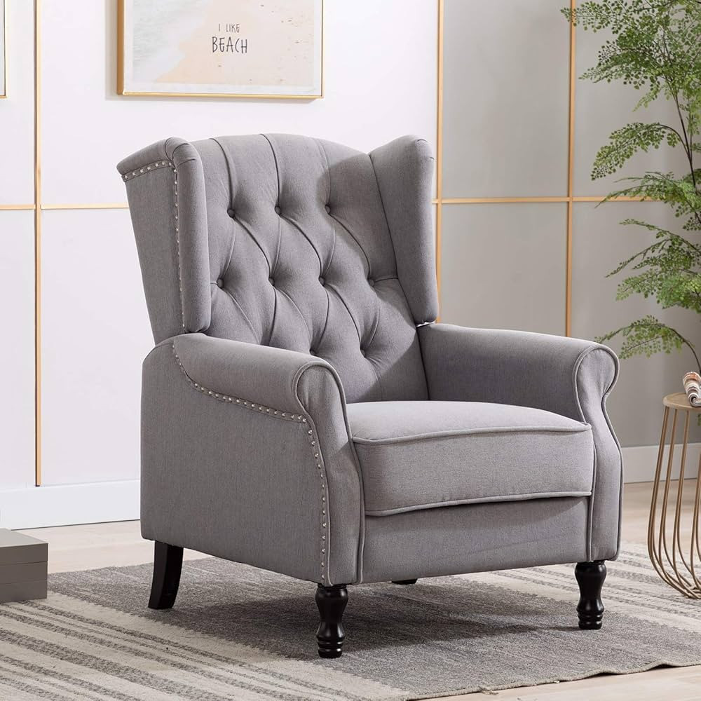 Artechworks Winged Fabric Modern Accent Chair Tufted Arm Club Chair Linen Single Sofa with Wooden... | Amazon (US)