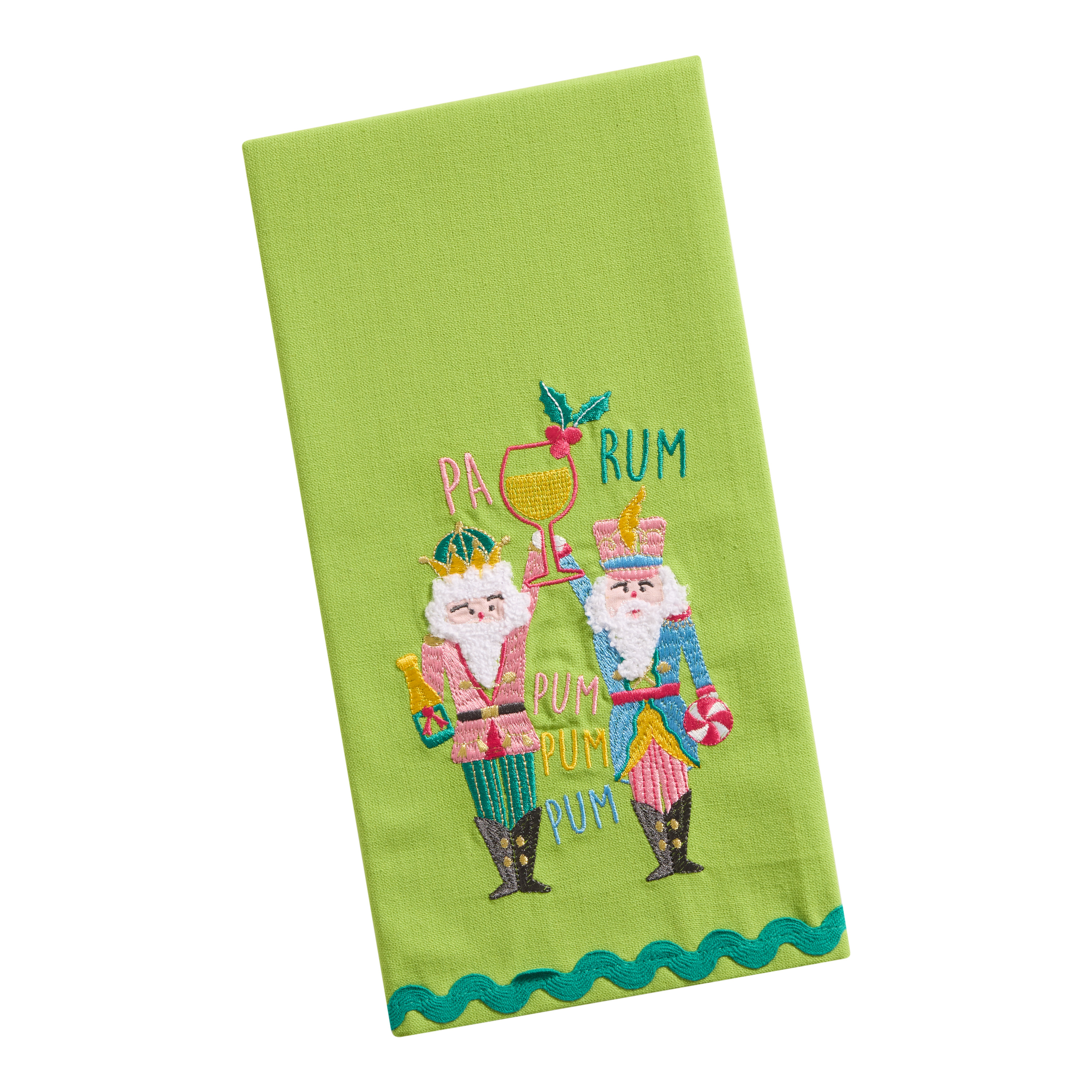 Green Jingle Mingle Nutcracker Rum Pa Pum Embroidered Kitchen Towel | World Market
