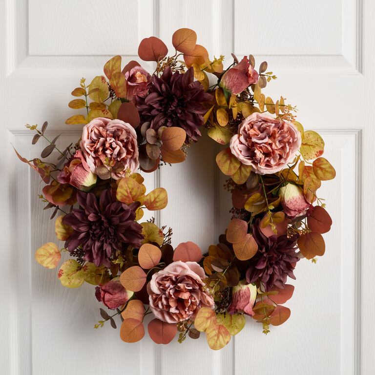 Pink and Purple Faux Peony and Dahlia Wreath | World Market