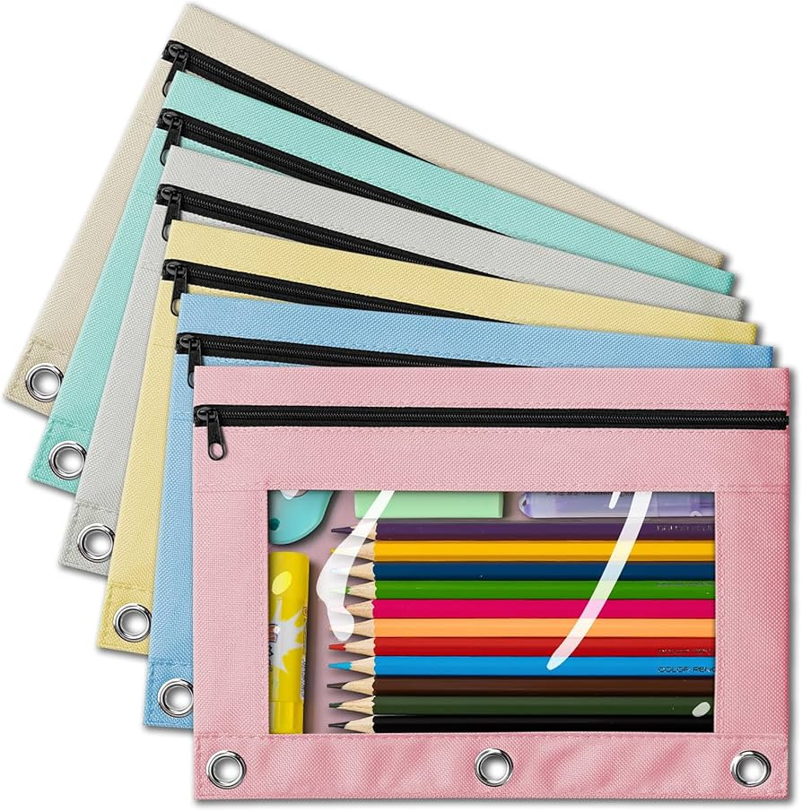V-Opitos Pencil Pouch for 3 Ring Binder, 6 Pack Pastel Colors Zipper Pouches with Clear Window, S... | Amazon (US)