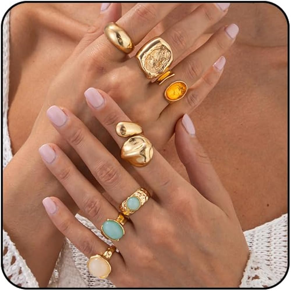 Chunky Rings for Women Stackable Vintage Adjustable Rings for Women Gold Statement Stone Ring Set... | Amazon (US)