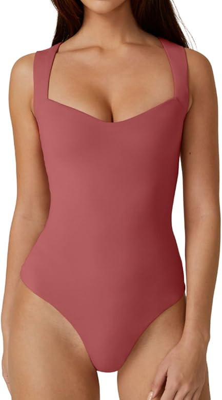 QINSEN Women's Sweetheart Neck Trendy Sleeveless Tank Top Stretch Bodycon Bodysuit Shirts | Amazon (US)