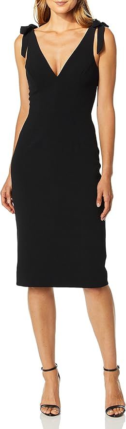 Dress the Population womens Lita Sleeveless Plunging Midi Sheath W Bows Dress, Black, Small US at... | Amazon (US)