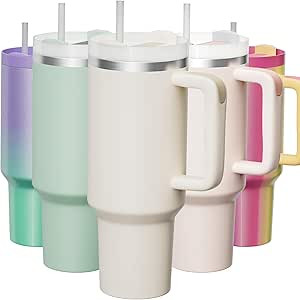 KISSKIND Tumbler With Handle 40 oz Travel Mug Straw Covers Cup with Lid Insulated Quencher Stainl... | Amazon (US)