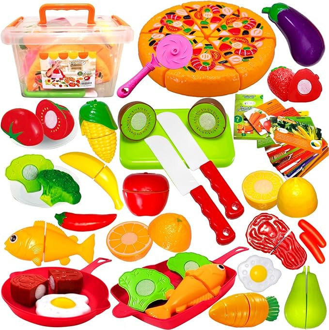 FUNERICA Play Kitchen Cutting Food Toys for Kids - Pretend Cutting Fruits, Vegetables, Cuttable P... | Amazon (US)